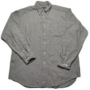 BANANA REPUBLIC Men Large Green Check Medium-Weight Cotton Button Shirt